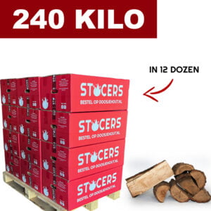 Pallet met 12 dozen eikenhout.