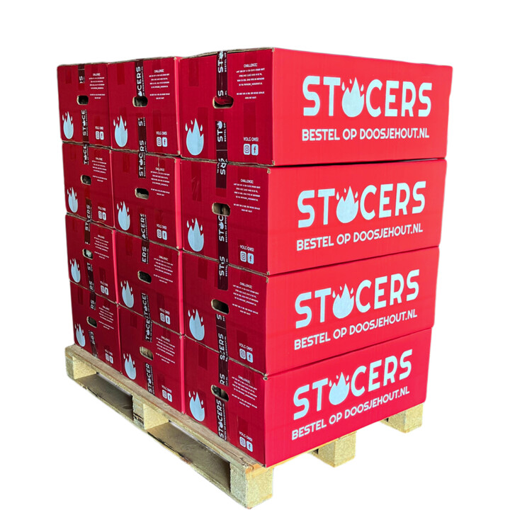 dozen ovengedroogd haardhout op een pallet