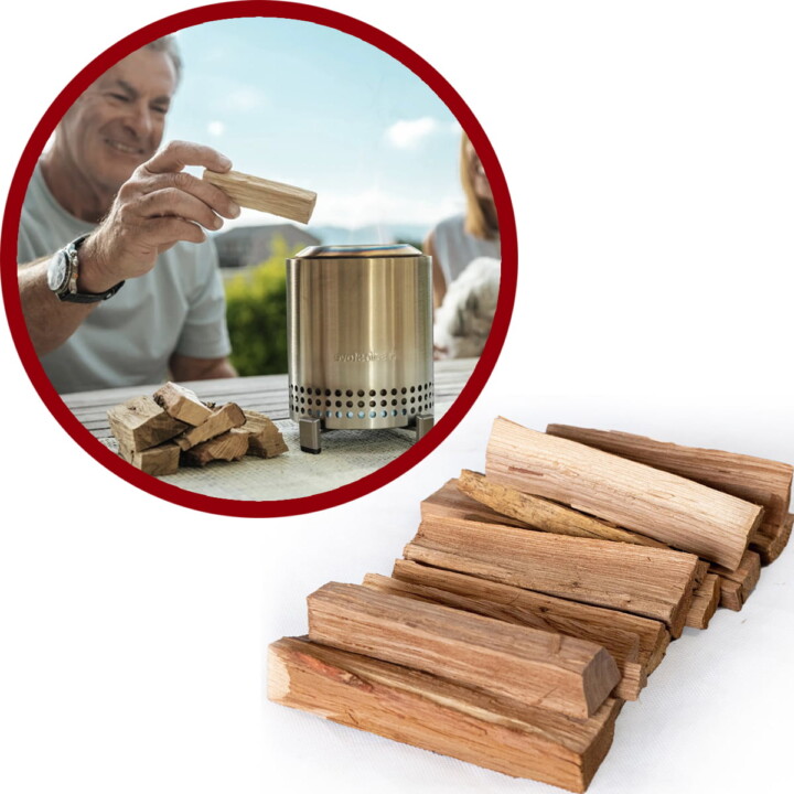 Ovengedroogd haardhout van doosjehout.nl in een vuurkorf, klaar om te stoken